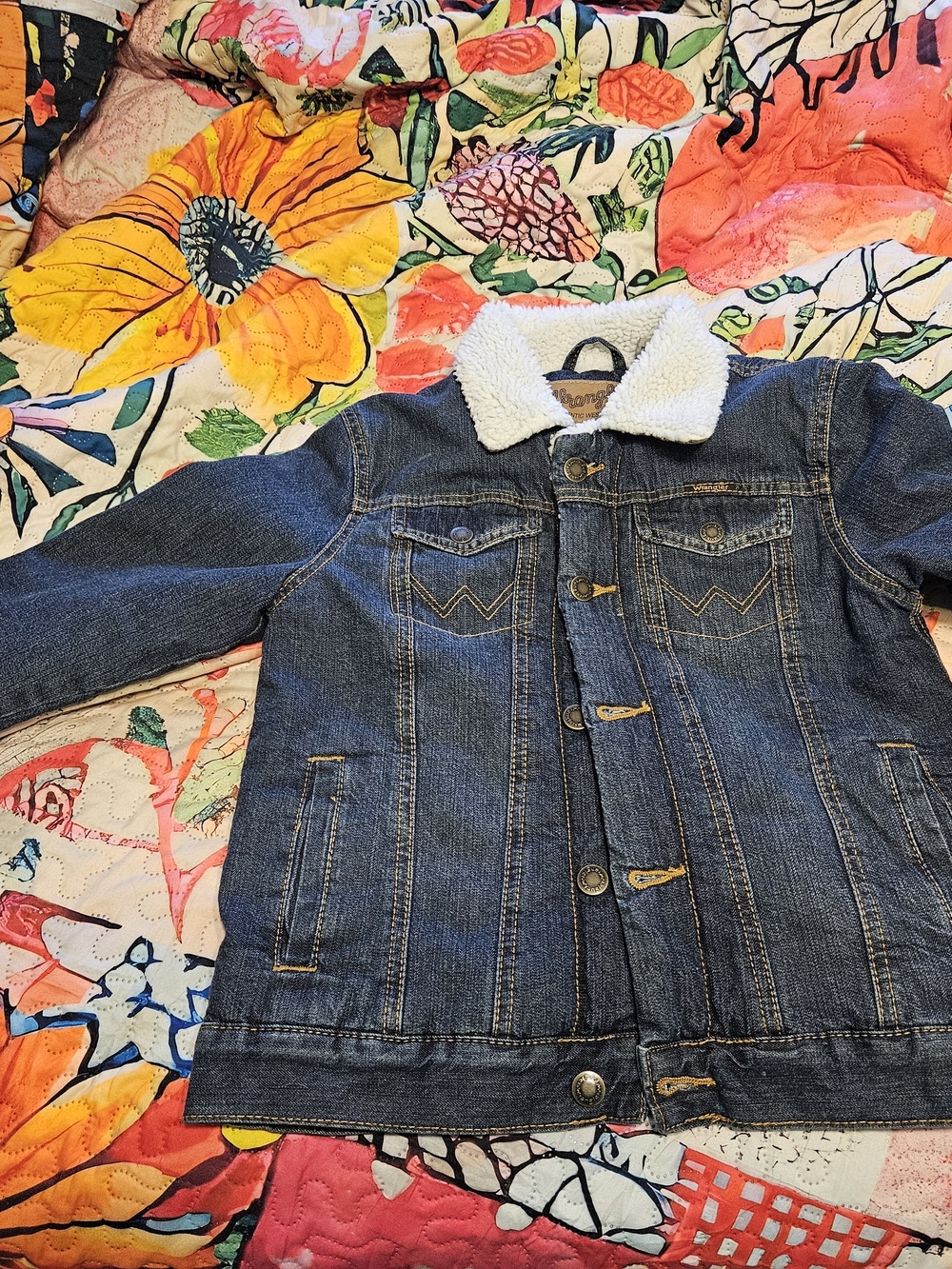 Wrangler Blue Denim Jacket with White Sherpa Collar